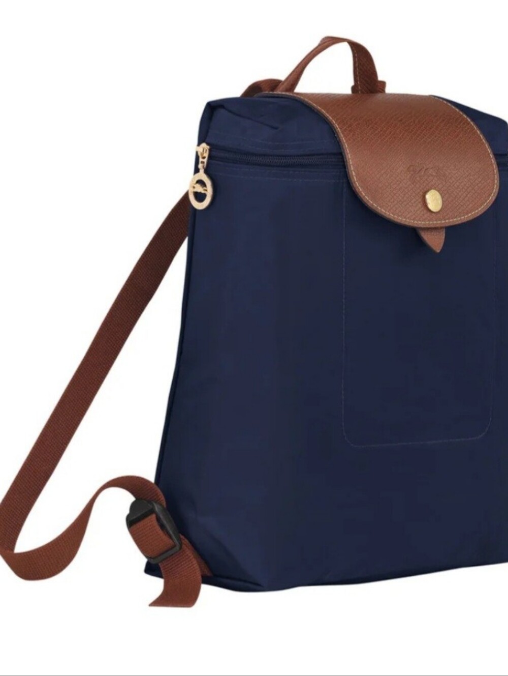Longchamp Brown & Navy Nylon Backpack with Leather Flap - Picture 6 of 8